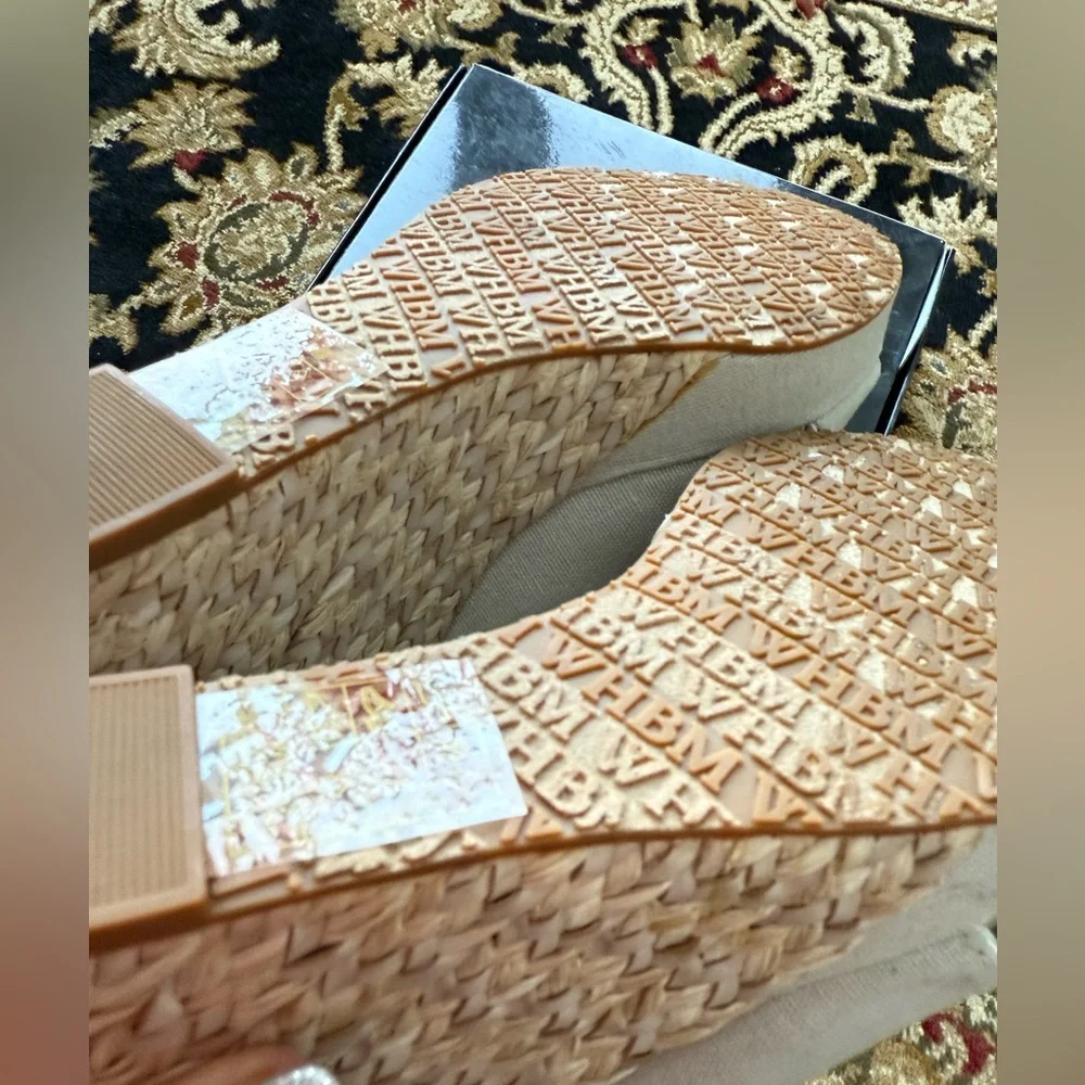 White House Black Market Silver and Tan Wedges